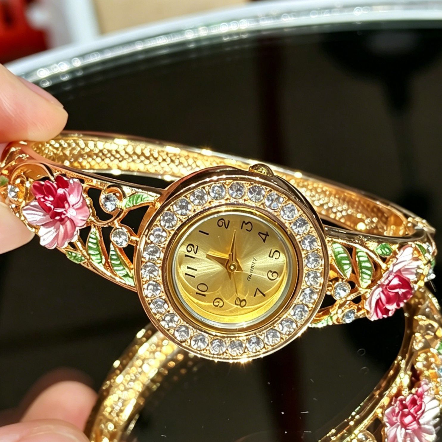 Vintage Gold Enamel Flower Wri - đánh giá và giá Vintage Jewelry Watches Women