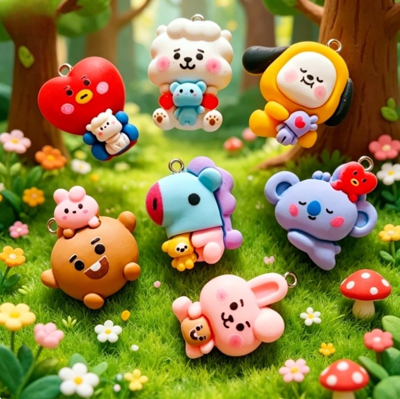 7pcs BT21 Resin Cartoon Charm  - đánh giá và giá Drop Earrings